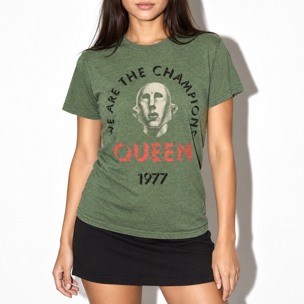 Queen We Are The Champions 1977 Graphic Tee Size M Heather Green 70s Rock TShirt